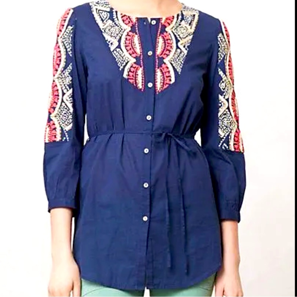 Anthropologie Hei Hei Agonda Heavily Embroidered Peasant Tunic Top S